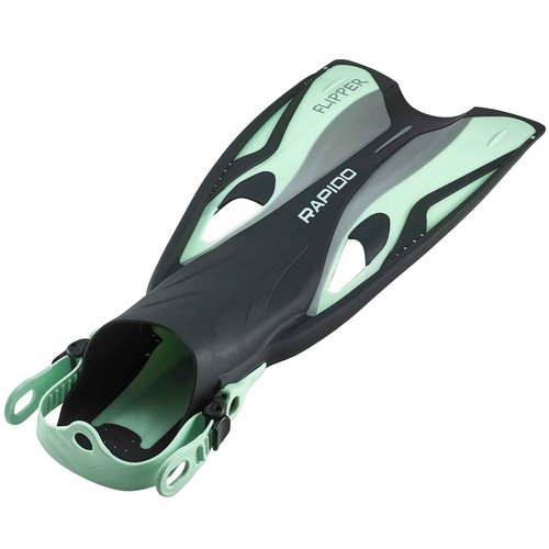 Rapido Boutique Collection Italian Design Premium Tempered Glass Lens Anti-Fog Panoramic View Frameless Snorkel Mask, Elite Dry Snorkel Tube, Quick Adjust Fins - Mask Fin Snorkel Set