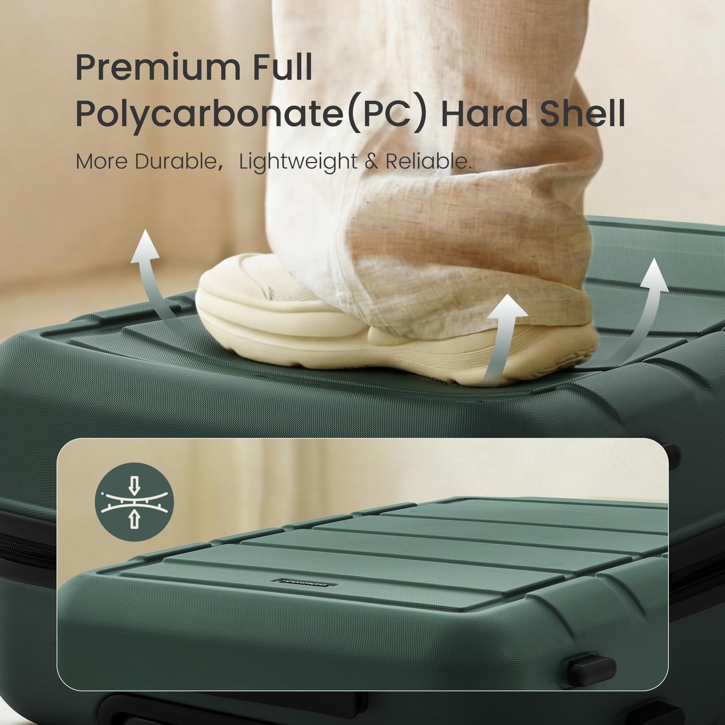 SHOWKOO Luggage Sets Expandable 100% PC Suitcase Double Wheels TSA Lock 3PC (ArmyGreen)
