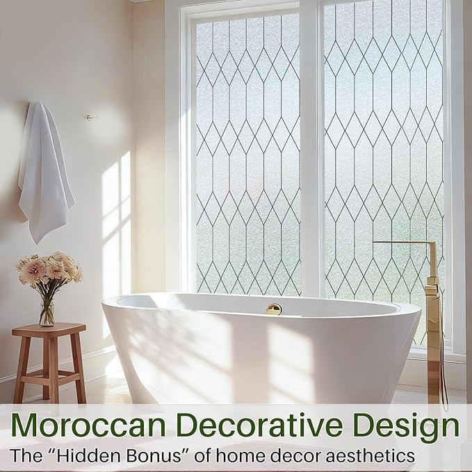 Windimiley Window Privacy Film Stained Glass Static Clings, Bathroom Frosted Leaded Decorative Window Stickers, UV Heat Blocking Opaque Removable for Home Door Coverings (29.5 x 157.5in,Pure)