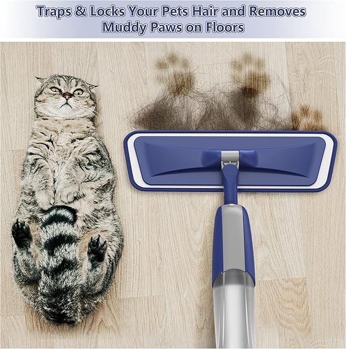 Wet Dust Mops for Hardwood Floor Cleaning - MEXERRIS Microfiber Spray Mops with 4 Reusable Pads 2 Refillable Bottles - Wood Floor Mops with Spray Home Commercial Use for Hardwood Laminate Tiles