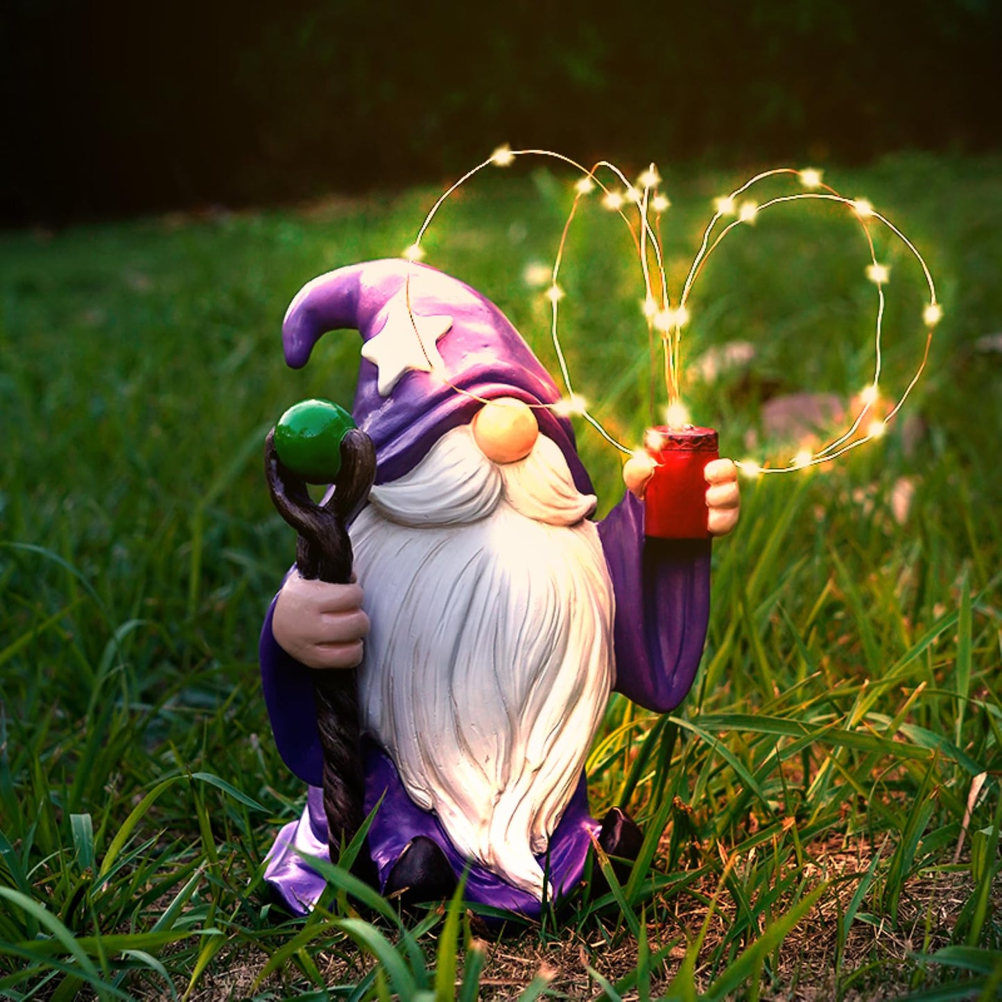 Joint Honglin Resin Gnome Statue Outdoor Decor Waterproof Firework Solar LED Lights Gnomes Garden Sculpture Decorations for Outside Lawn Patio Yard Ornament Gifts (Gnome)