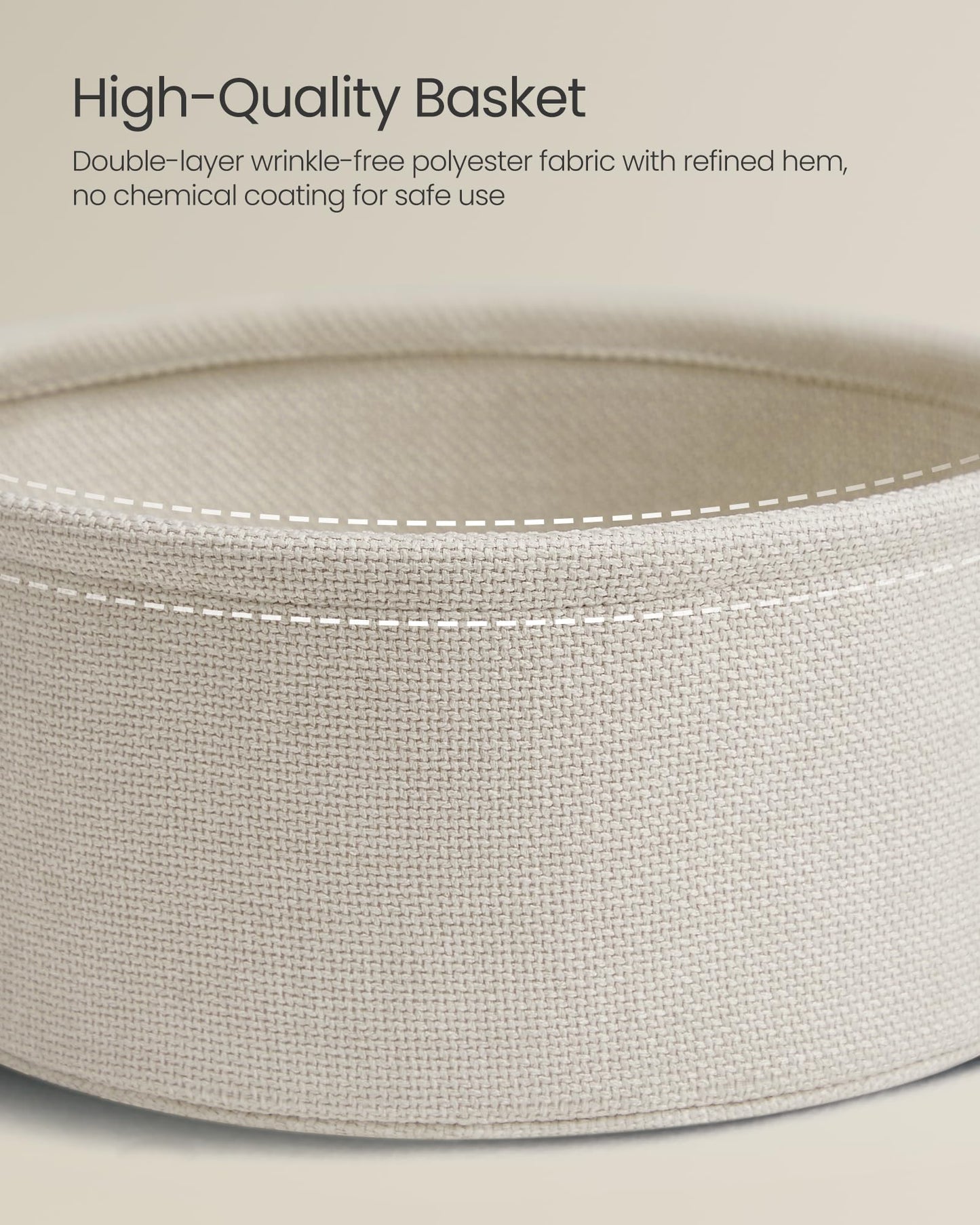 VASAGLE Side Table with Charging Station, Round End Table with Fabric Basket, Nightstand with Power Outlets, USB Ports, for Living Room, Bedroom, Modern, Cream White ULET228N01