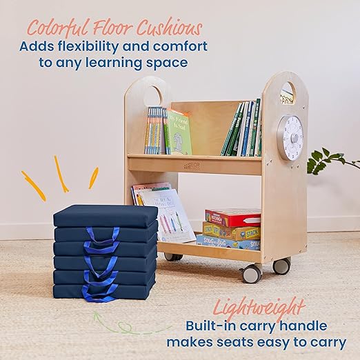 ECR4Kids SoftZone Floor Cushions, Square, Flexible Seating, Navy, 6-Piece