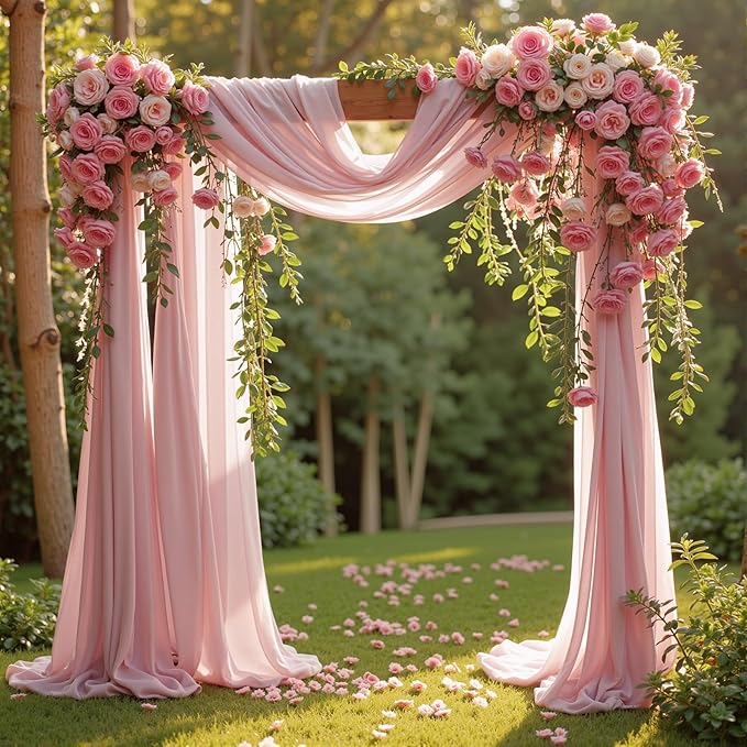 Wedding Arch Draping Fabric, 2 Panels 18FT Dusty Rose Sheer Backdrop Curtain Chiffon Fabric Drapery Voile Scarf Draping Panels for Wedding Archway Ceremony Curtain Valance Party Decoration
