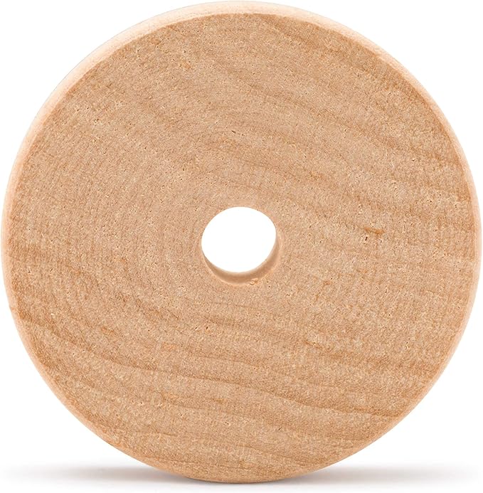 2-inch Diameter Slab Wooden Wheels for Crafts, 3/8-inch Hole, 7/16-inch Thick, Pack of 12 Mini Wood Wheels for Model, by Woodpeckers