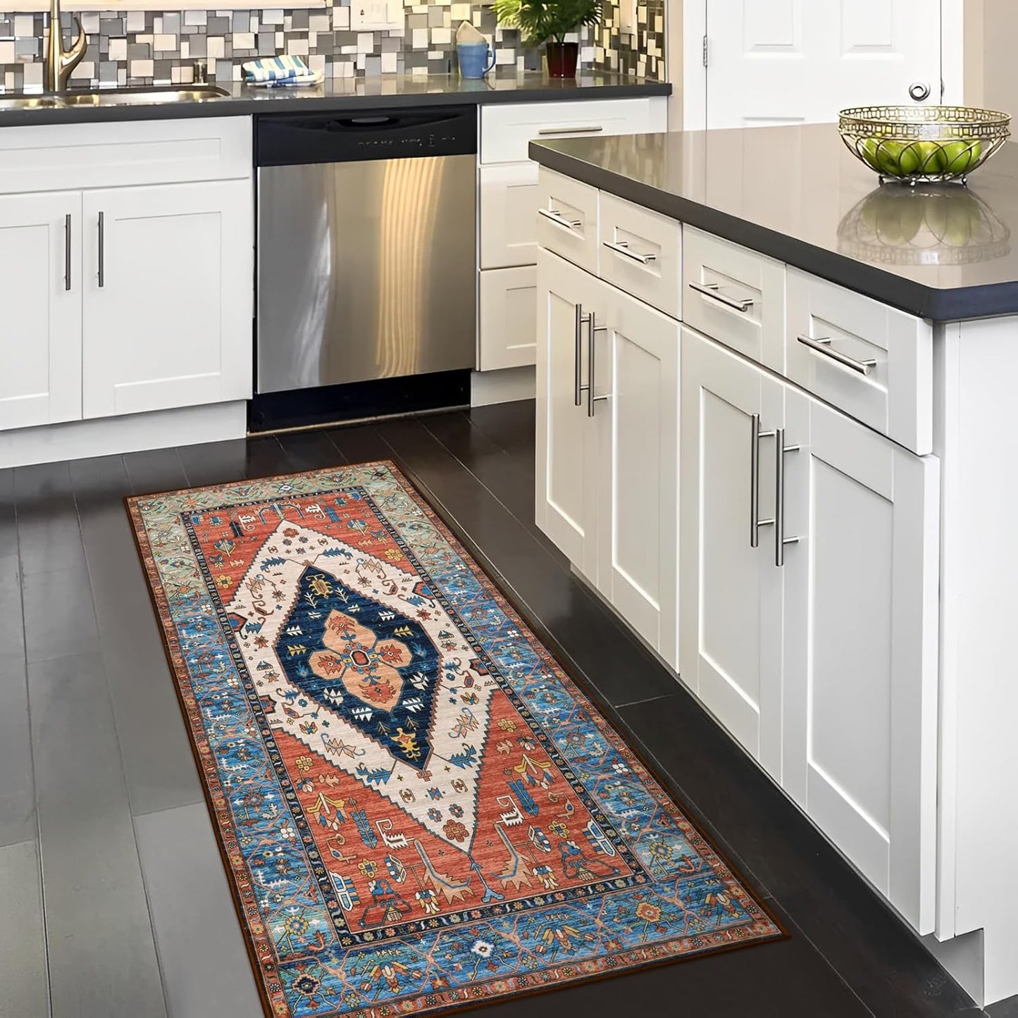Lahome Boho Runner Rugs for Hallway - 2x4 Bathroom Area Rugs Non-Slip Small Throw Kitchen Rug Low-Pile Rugs for Entryway Laundry Room Rug Oriental Distressed Indoor Carpert Runner for Entrance BathRug
