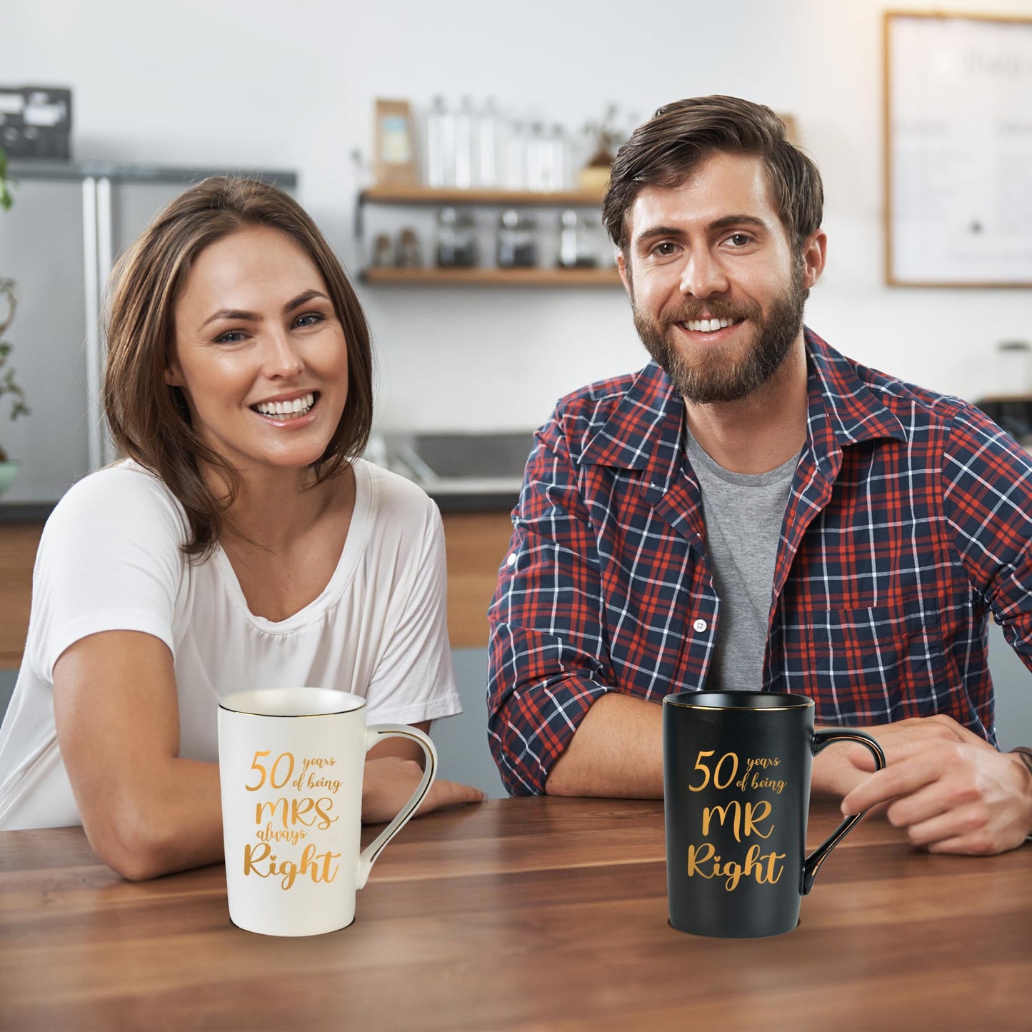 50th Wedding Gifts, 50th Anniversary Engagement Gift Ideas, 50 Years of Being Mr & Mrs Always Right Mug Set, Wedding Gifts Ideas for Couple Parents, 14 Oz with Lids and Gift Box