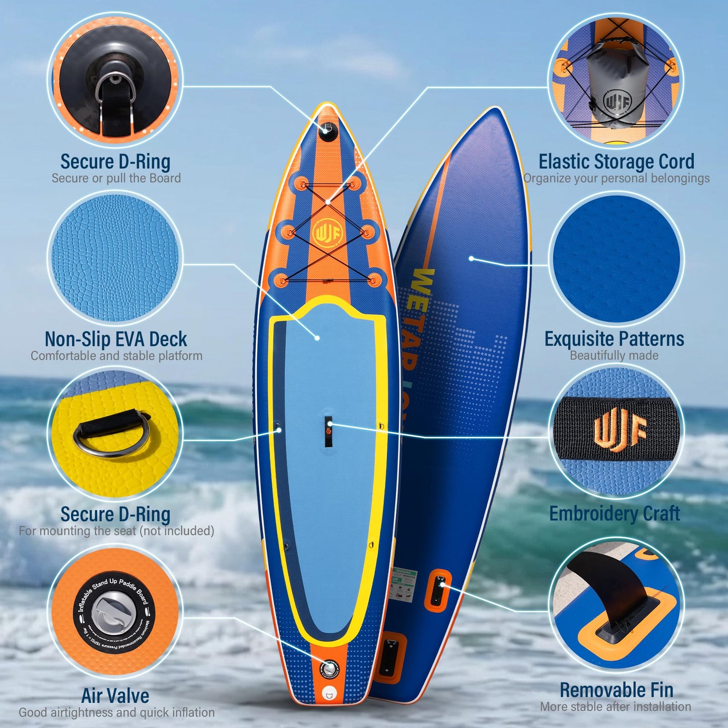 WETARJOYFRE Inflatable Stand Up Paddle Board, 11' x 33" x 6" Extra Wide SUP with Premium Accessories, Non-Slip Deck ISUP for All Skill Levels, Adults, Youth, Fishing, Yoga, Floating on Ocean & Lake
