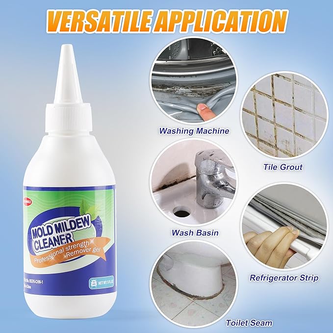Powerful Stain Remover Gel Cleaner Whitening Deep Cleaner for Washing Machine Seal, Bathroom Grout, Walls, Shower, Kitchen Sinks and Refrigerator Strips - 5 Fl Oz