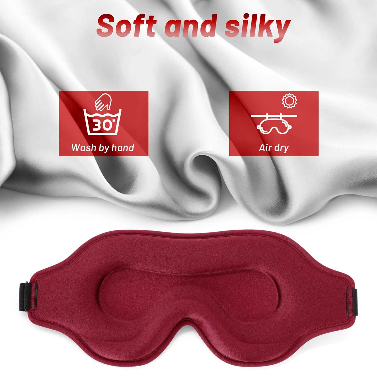 Sleep Eye Mask for Men Women, Lash Extensions 3D Sleeping Mask, Travel Blackout Night Blindfold Eye Shade Cover with Adjustable Strap (Red-3D)