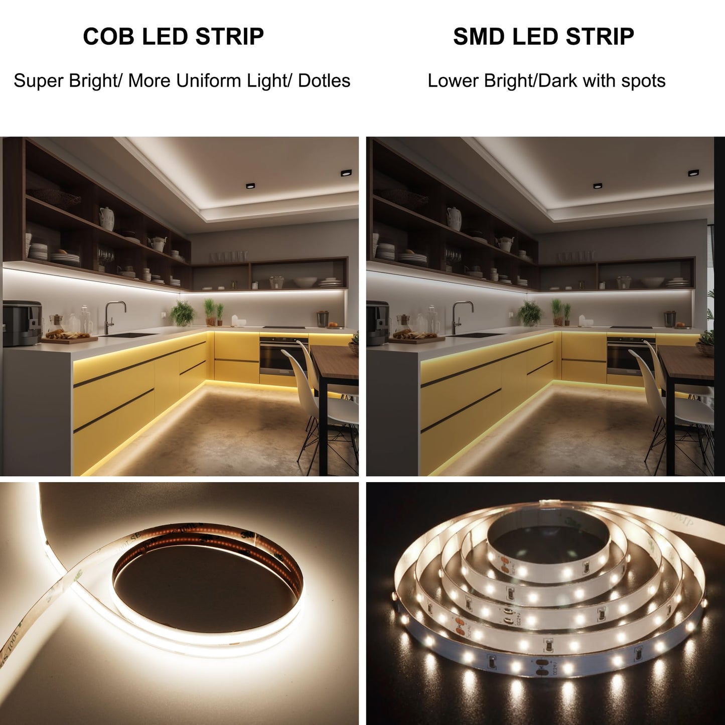 AXMOTUT COB LED Strip Light with Remote, Dimmable 16.4FT/5M Flexible High Density LED Light,4000K Natural White 2400LEDs Super Bright LED Light Strip CRI 90+ for Bedroom,Kitchen,DIY Home Decoration