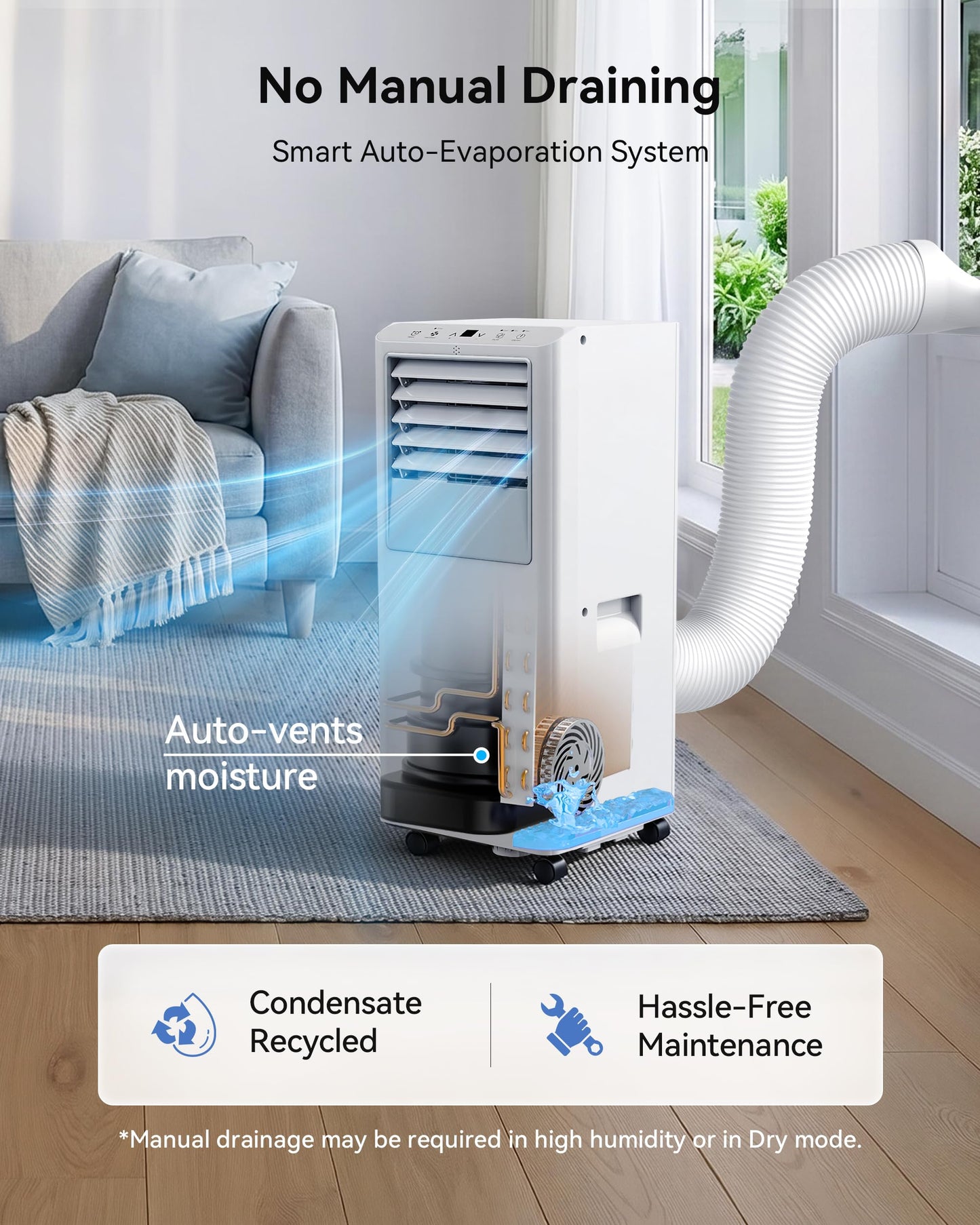 Feelfunn 8,000 BTU Portable Air Conditioner - Cools Up to 350 Sq. Ft., 5-in-1 Portable AC Unit for Rooms with Remote Control, Sleep Mode, 24H Timer, Air Conditioner for Bedroom, Dorm, Apartment
