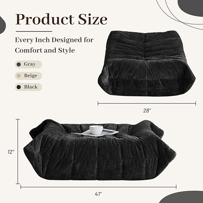 HABUTWAY Bean Bag Ottoman,Foot Rest,Fireside Chair Memory Foam Lazy Bean Bag Sofa for Living Room,Bedroom,Dorm,Office (Ottoman-Black)
