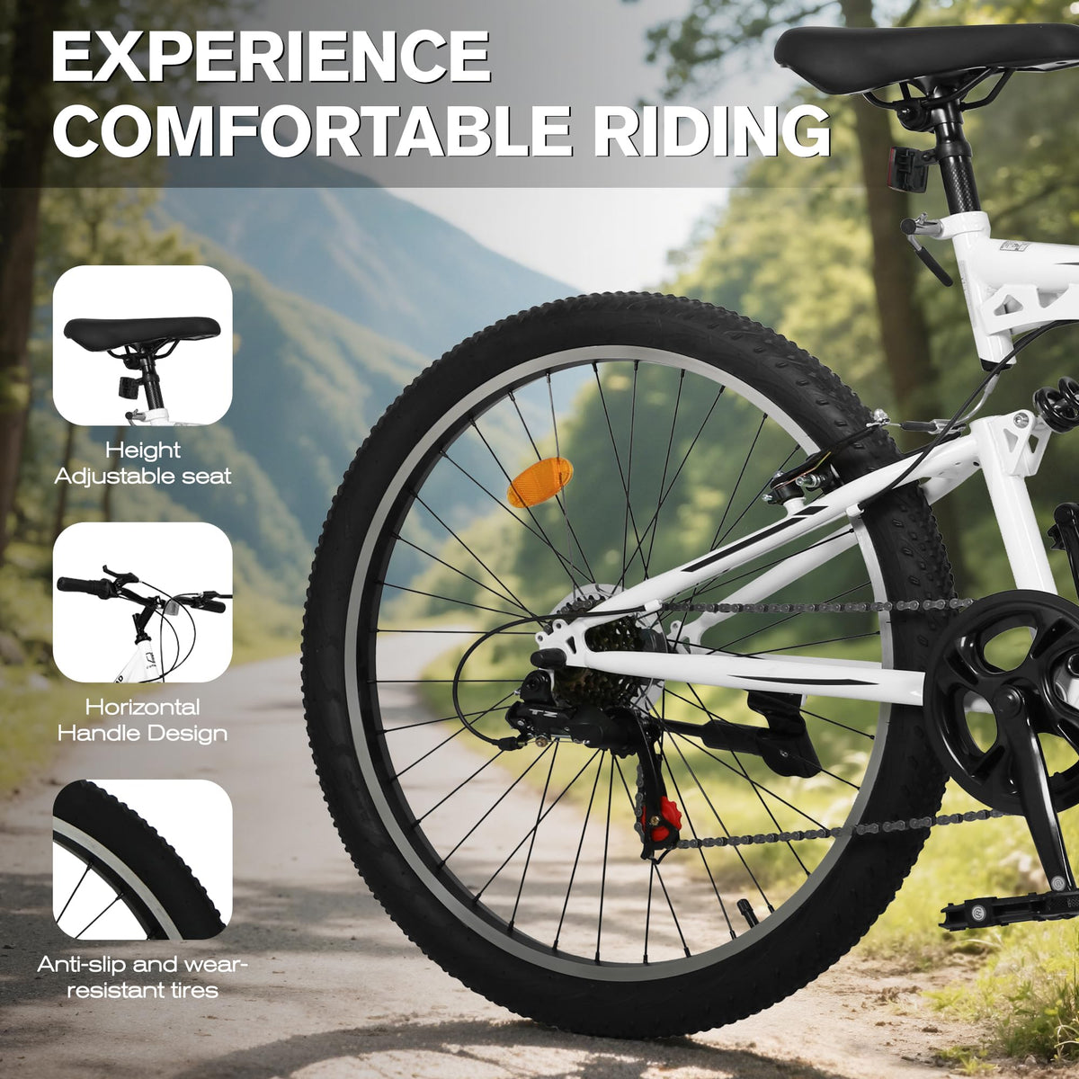 MarKnig Mountain Bike for Adult Men Women, 26 Inch 7 Speed Mountian Bicycle with Dual Full Suspension, Dual V Brake MTB Bicycle, Multiple Colors(White)