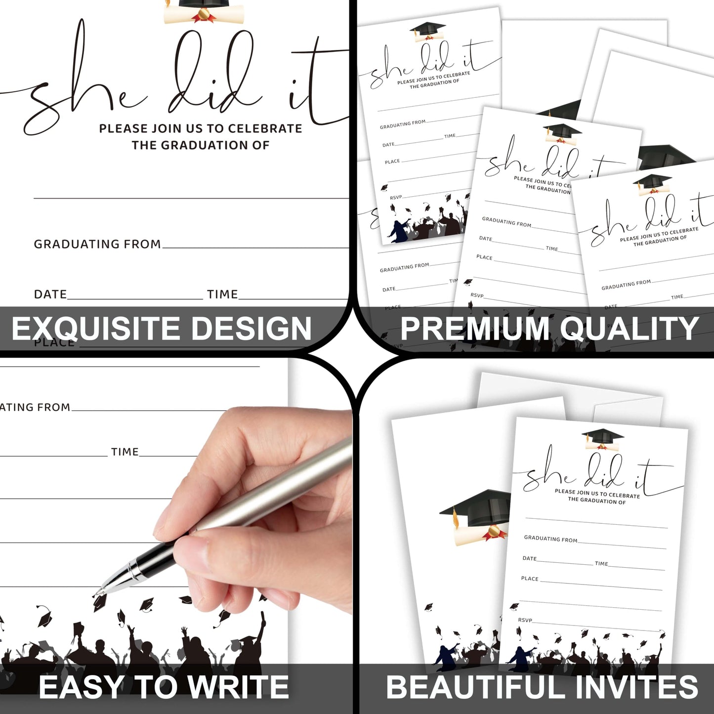 Nuhany Graduation Invitations, She Did It Graduation Announcements Party Invite Card for High School, College, Masters Grad Celebration Party Supplies, 25 Pack-A04