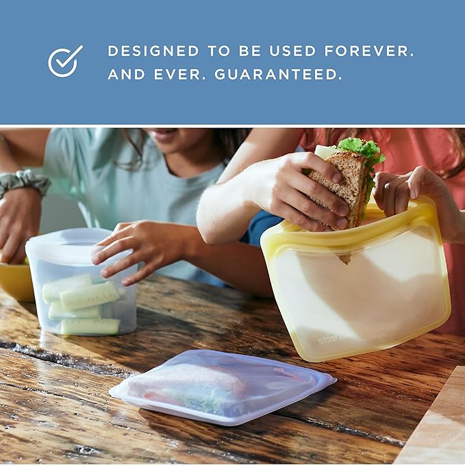 Stasher Silicone Reusable Storage Bag, Sandwich Bags, Reusable Freezer Bag, Microwave, Dishwasher, Oven Safe, Sous Vide, Premium Lunch Container, Eco Friendly, Food Storage Bags, 28 oz, Clear