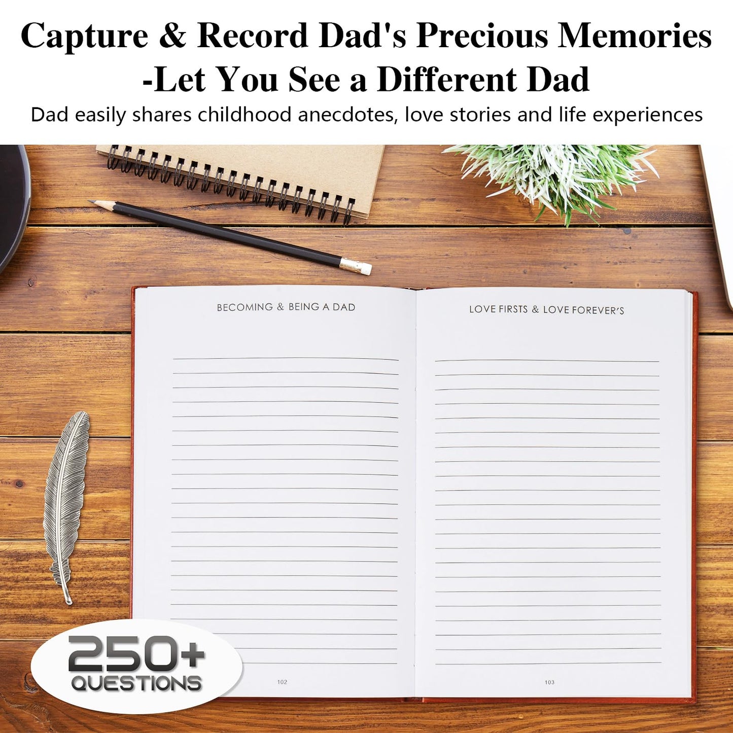 Dad, I Want to Hear Your Story, Gifts for Dad, Leather Hardcover Journal with Prompts 250+, Papa Gifts for Birthday, Father's Day, Christmas, Dads Story Memory Book, Guided Journal to Share His Life