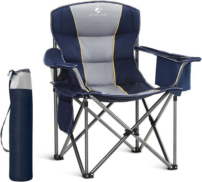 LET'S CAMP Folding Camping Chair Oversized Heavy Duty Padded Outdoor Chair with Cup Holder Storage and Cooler Bag, 450 LBS...