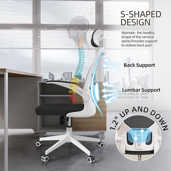 ZYFFHYLAI Office Chair Ergonomic Desk Chair, 350 LBS Mesh Office Chair with Lumbar Support, Comfy Desk Chair with Wheels, Big and Tall Chair for Study Work Gaming (Black+White)