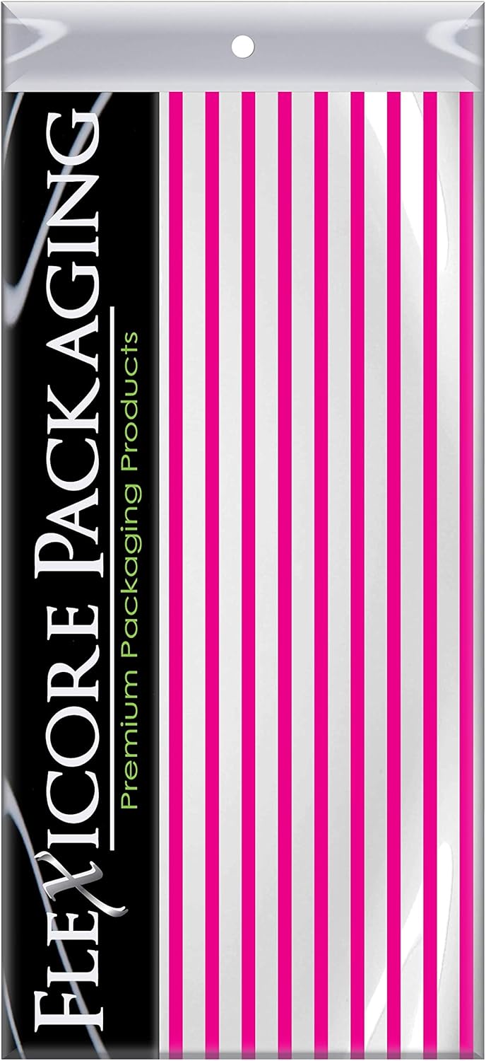 Flexicore Packaging Hot Pink Pin Stripe Print Gift Wrap Tissue Paper Size: 15 Inch X 20 Inch | Count: 50 Sheets | Color: Hot Pink Pin Stripe