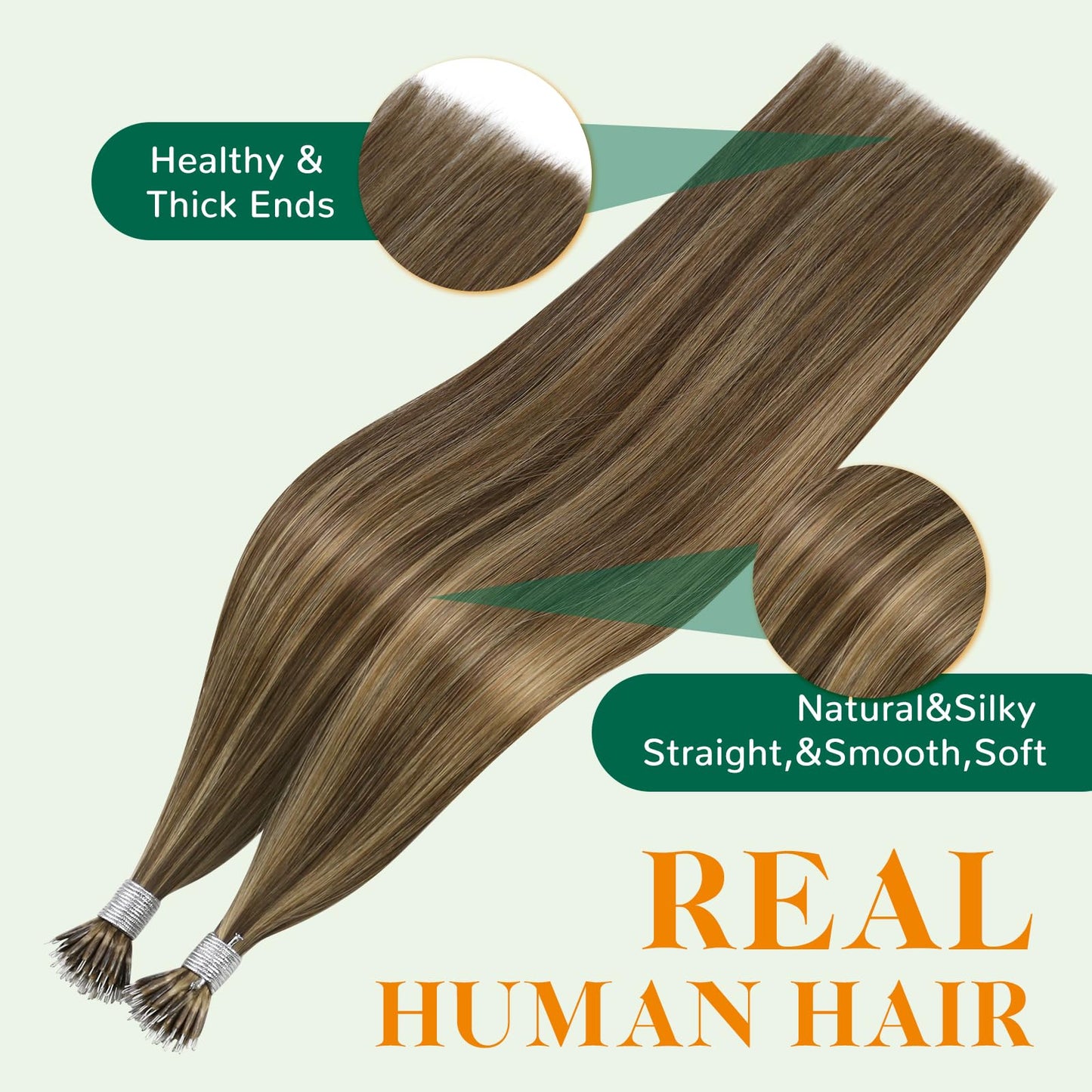 Easyouth Nano Bead Hair Extensions Highlight Nano Hair Extensions Human Hair Brown Highlight Caramel Blonde Nano Human Hair Exte