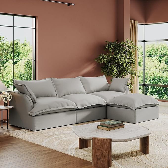 Intuition Decor Cloud Modular Sectional Sofa,117" Down Filled Comfort L Shaped Comfy Sofa Couch with Cushion Covers Removable Extra Deep Seats,Couch for Living Room Apartment Office