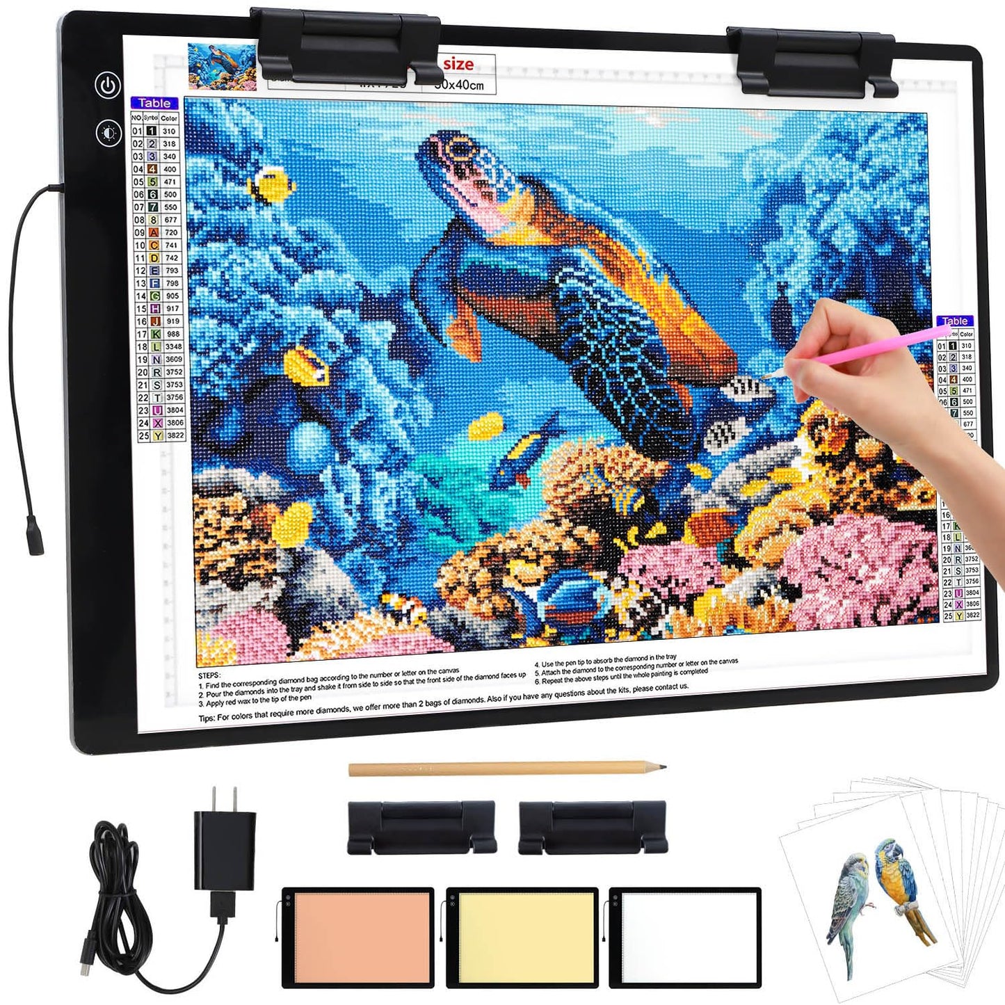 Zocelight Rechargeable A2 Light pad for Diamond Painting,A2 Light Board with 5200mAh Battery,6 Levels Dimming/3 Color temperatur