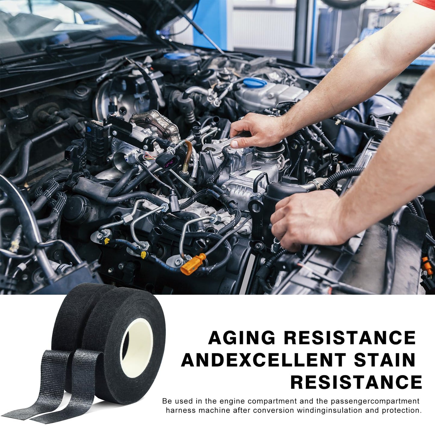 SMTAPESPRO Wire Harness Tape,High Temp Self-Adhesive Felt Cloth Electric Tape for Engine Bay Wire Loom, Noise Reduction & Protection, 3/4 inch x 50 FT, 10 Rolls