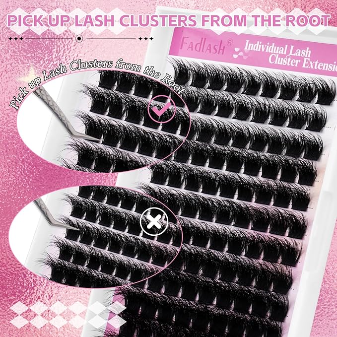 FADLASH Lash Cluster Eyelash Extensions 12-18mm Individual Cluster Lashes D Curl DIY Lash Extension Clusters 3D Effect Eyelash Clusters Volume (Y01-3D-Mix12-18)