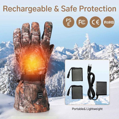 GVDV Hunting Heated Gloves for Men, 7.4V 3400mAh Rechargeable Touch Screen Heating Gloves with 2 Battery Packs, Winter Hand Warmers Glove for Outdoor Hunting Fishing Shooting Hiking, Camouflage, L