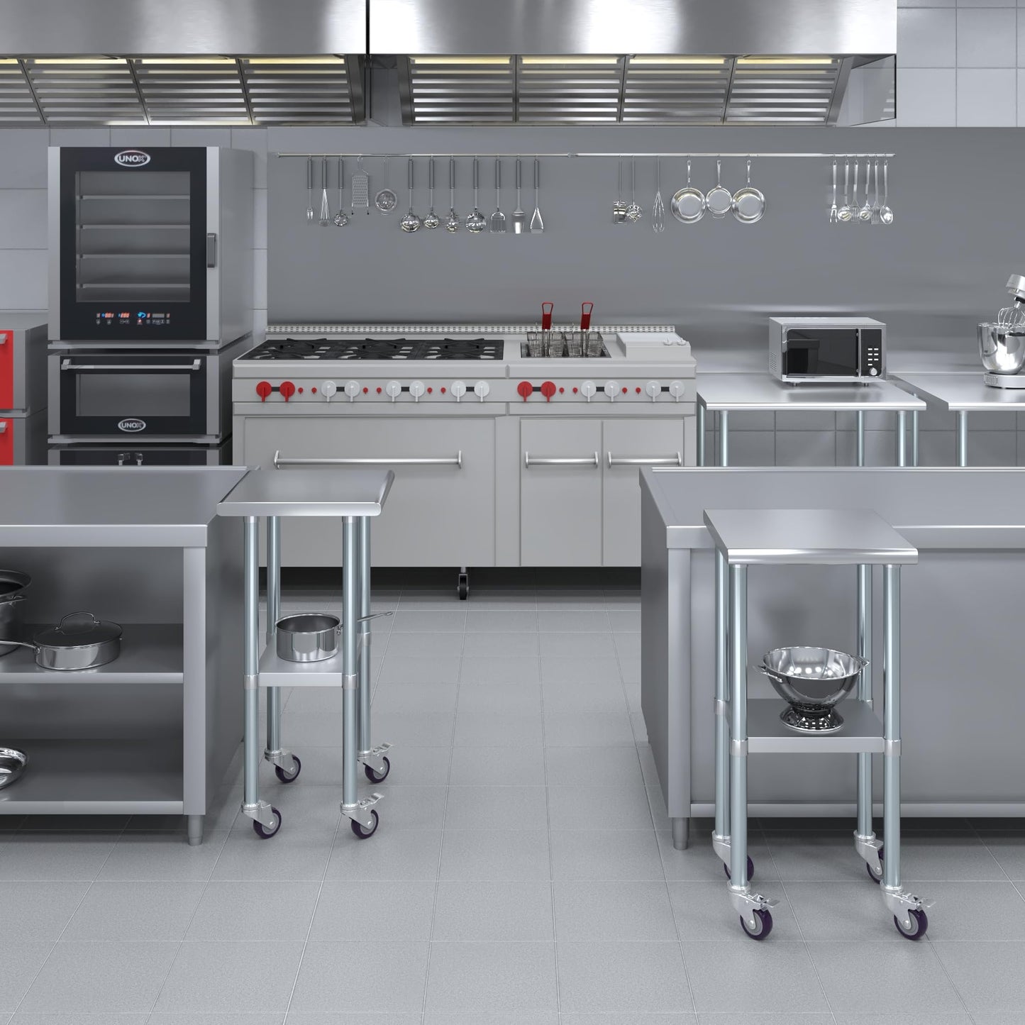 AmGood 18 in. x 18 in. Stainless Steel Work Table with Wheels | Metal Kitchen Food Prep Table | NSF