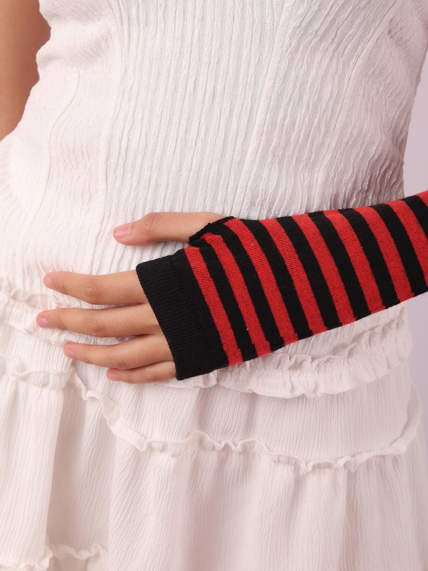 Sacina Black Red Long Fingerless Gloves, Arm Warmers Y2k, Goth Punk Gloves, Emo Accessories