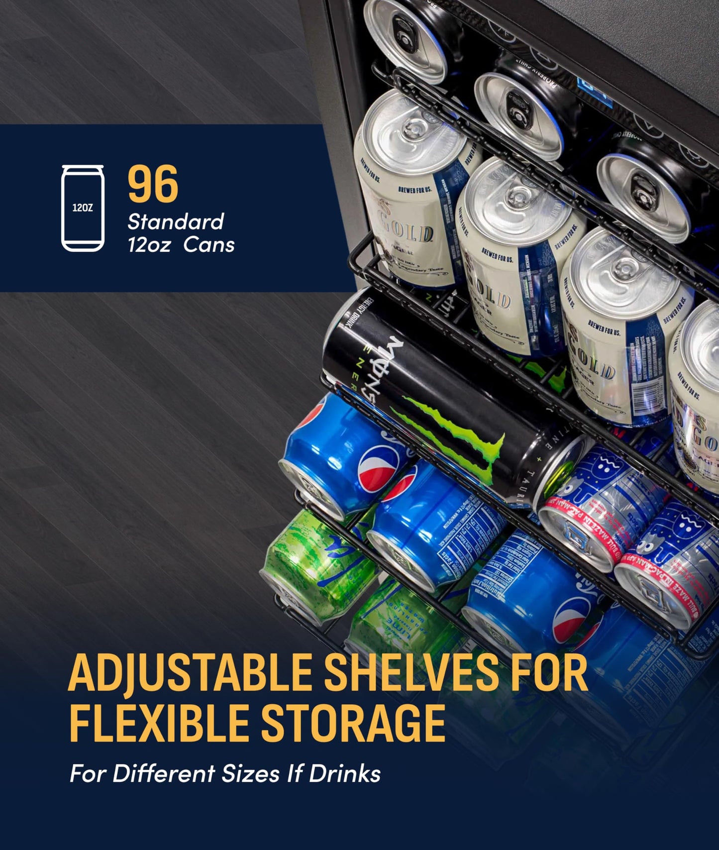 NewAir 96 Can Built-In Beverage Refrigerator | 15” Small Mini Fridge for Bedroom, Home Bar or Office | Quiet Cooling & Precise Temperature Control | Stainless Steel