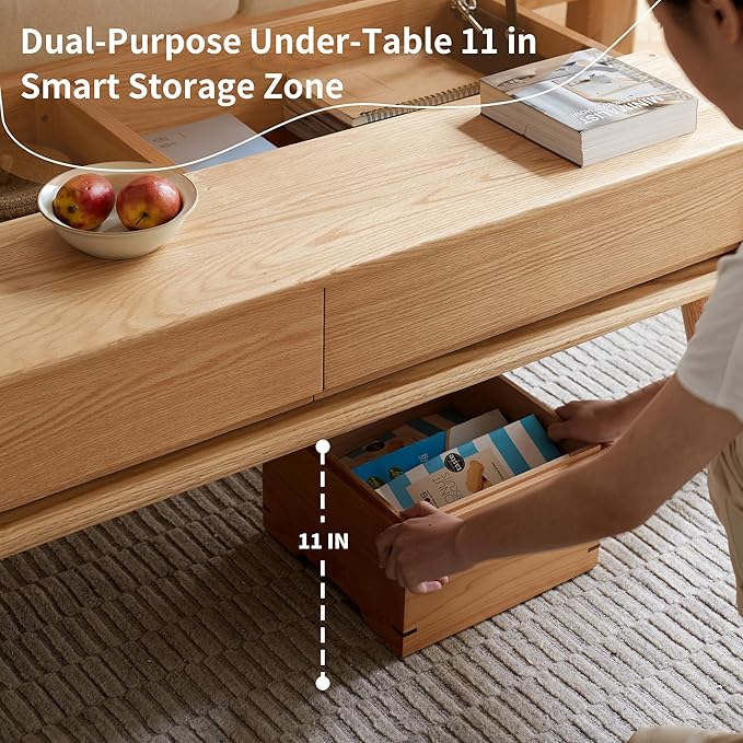 QKFF Wood Lift Top Coffee Table, 100% Solid Oak Wood Small Rising Dining Center Tables with Storage Shelf and Hidden Compartment for Living Room 48D x 26W x 26H