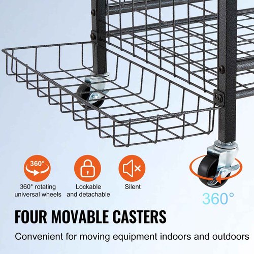 VEVOR Sports Equipment Garage Organizer Steel, Rolling Ball Storage Cart on Wheels, Basketball Rack with Baskets & Hooks, Indoor/Outdoor Sports Gear and Toys Storage Christmas Crafts Xmas Gift