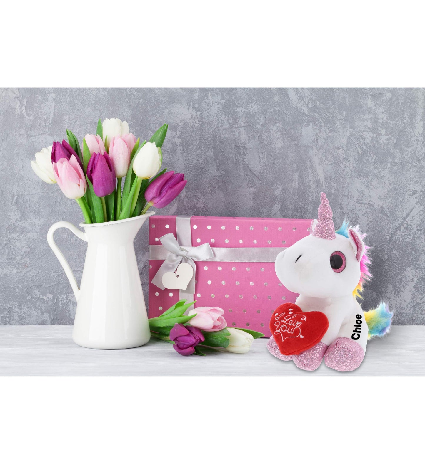 DolliBu I Love You Valentine Plush White Unicorn - Cute Stuffed Animal with Red Heart and Name Personalization Gift for Valentine's Day, Birthday, Anniversary, Romantic Date - 7 Inches