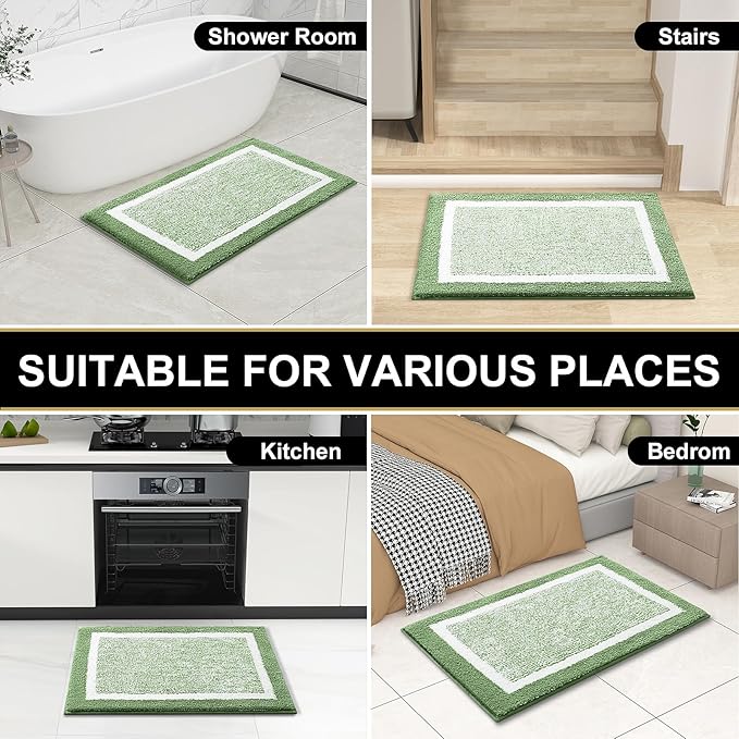 OLANLY Bathroom Rugs 24x16, Extra Soft and Absorbent Microfiber Bath Mat, Non-Slip, Machine Washable, Quick Dry Shaggy Bath Carpet, Suitable for Bathroom Floor, Tub, Shower (Small, (Sage Green)