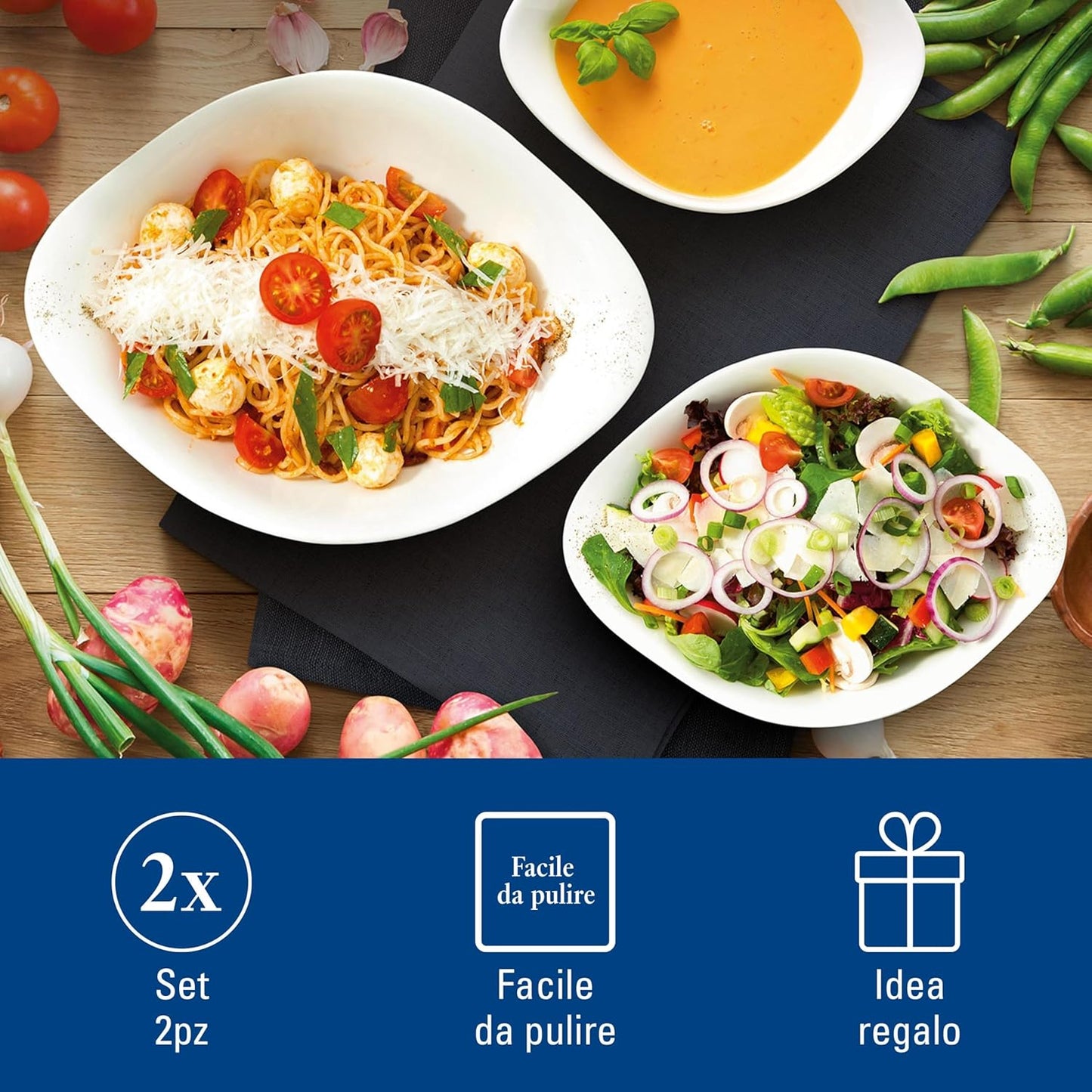 Villeroy & Boch Vapiano Soup Bowl Set, 2 Pieces, Premium Porcelain, White
