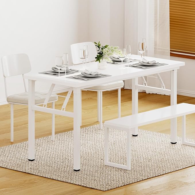 Need Office Computer Desk - 54.3L Sturdy and Heavy Duty Folding Laptop Table,Writing Table/Home Office Desk/Sewing Table,No Assembly Required (White & White Frame)
