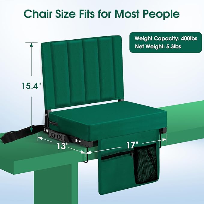 Halituny Stadium Seat for Bleachers with Back Support, Portable Bleacher Seat with Wide Comfy Padded Cushion, Metal Hook, Folding Stadium Chair with Shoulder Strap, Carry Handle, Cup Holder