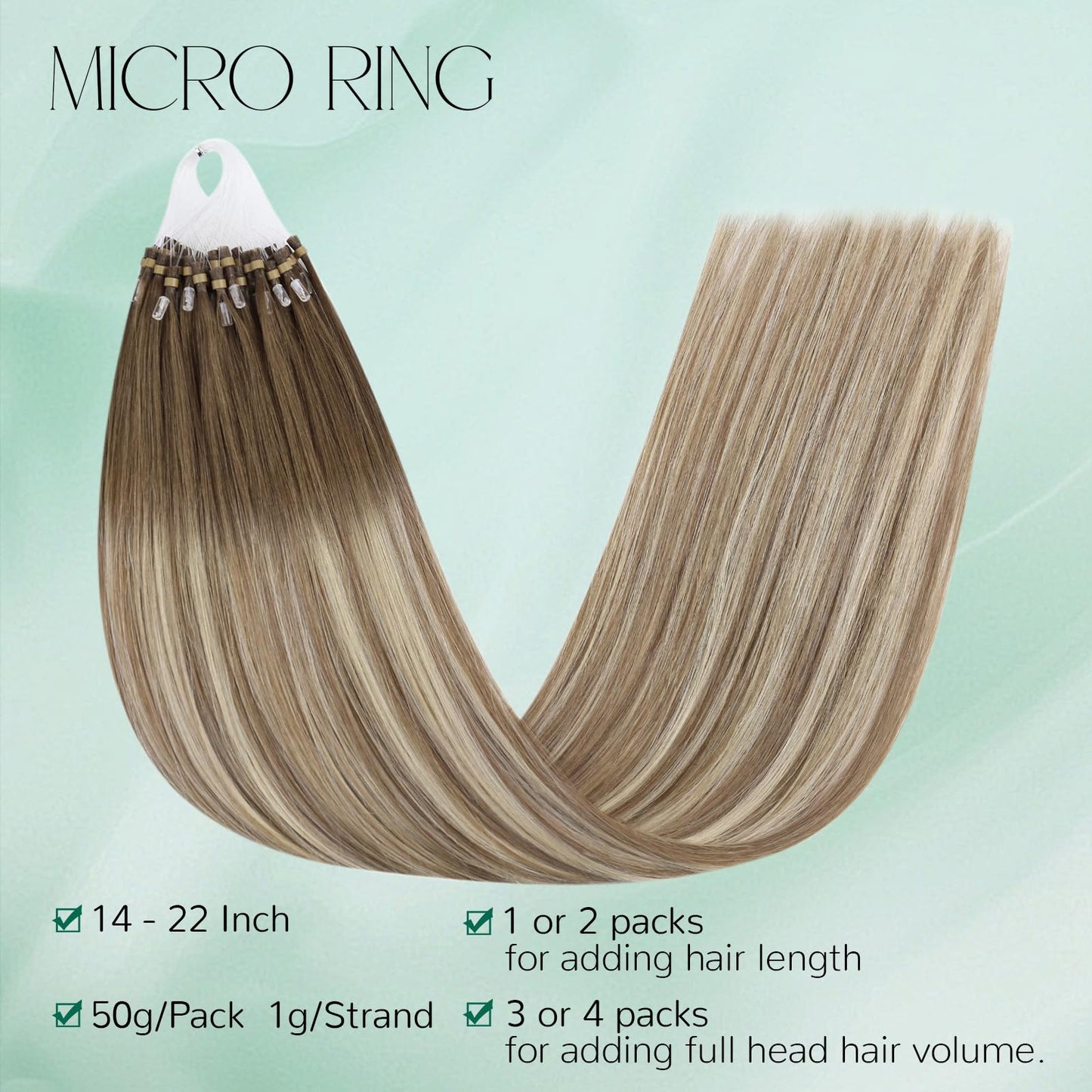 Easyouth Micro Loop Hair Extensions Real Human Hair Ombre Micro Loop Hair Extensions Balayage Dark Brown to Blonde with Brown Mi