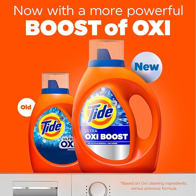Tide Ultra Oxi Boost Liquid Laundry Detergent, 148 fl oz, 105 Loads, Advanced Stain Remover with Extra Oxi Power