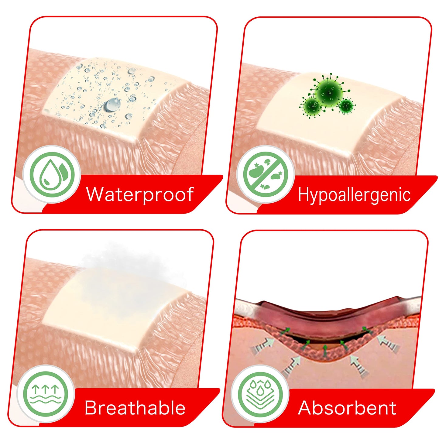 FRESINIDER 2" x 5" Pack of 10 Silicone Foam Wound Dressing - Waterproof Adhesive Bandages with Bordered - Super Absorbent & Breathable for Optimal Wound Care