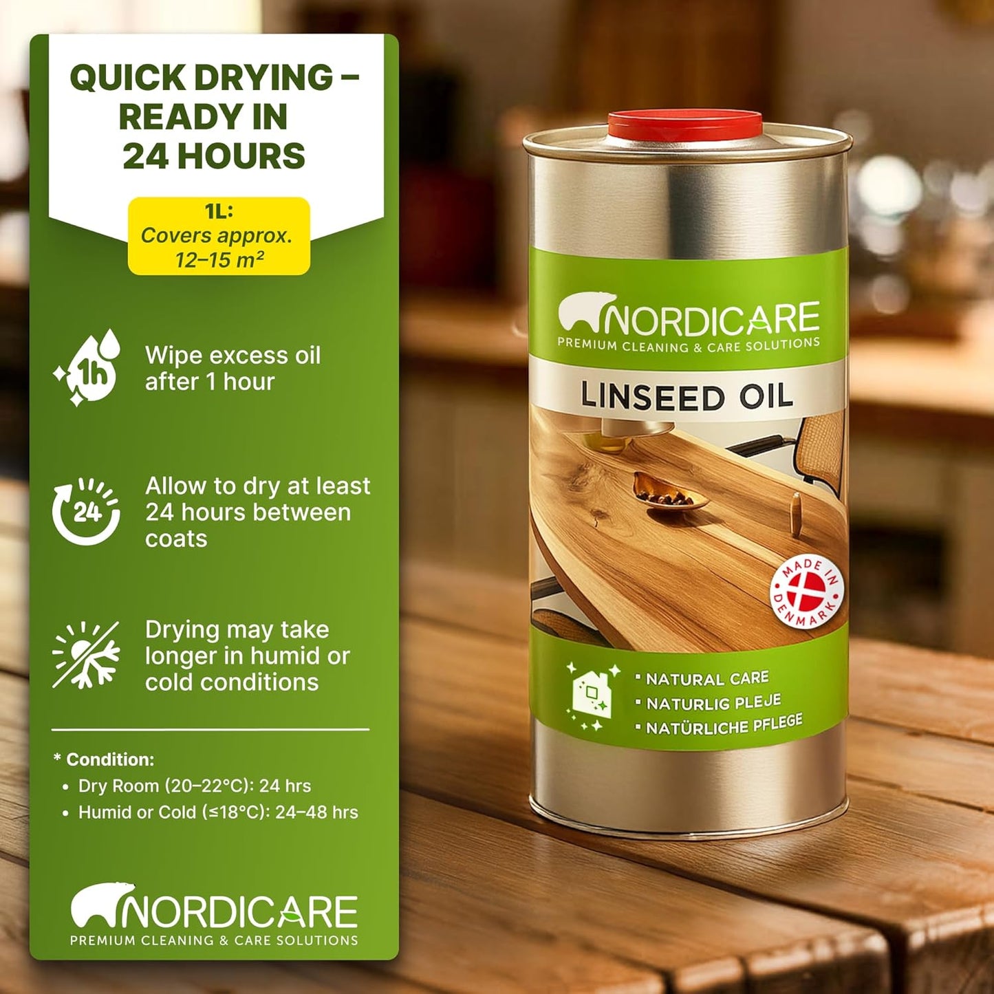 Nordicare [1L] Linseed Oil for Wood Protection I Linseed Oil Varnish Wood Oil for Indoor I Boiled Linseed Oil for Furnitur.