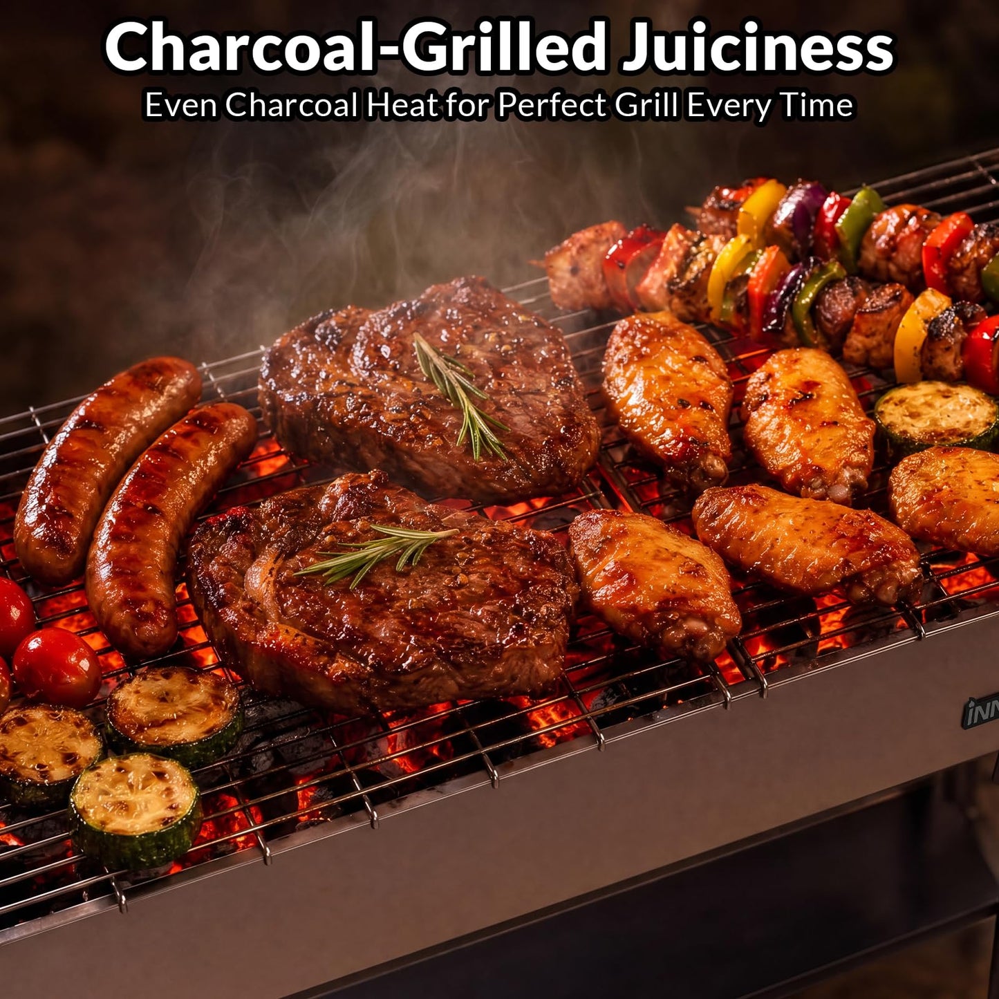 Charcoal Grill, Foldable Portable Camping Charcoal Grill, Stainless Steel BBQ Grill with Ceramic Grate, 2-in-1 Side Tables & Pull-Out Ash Pan Outdoor & Backyard Grill for Patio Cooking