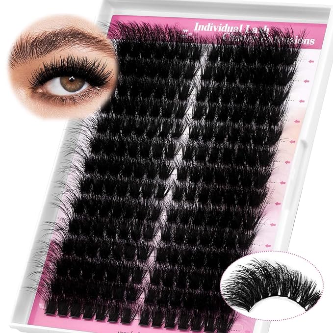 FADLASH Lash Clusters DIY Lash Extensions 80D Eyelash Clusters Cat Eye Cluster Lashes Fluffy Left Right Individual Lashes Cluster Eyelash Extensions Volume 3D Effect (80D-07D, 12-20mm)