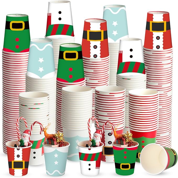 Fulmoon 200 Pcs Christmas Disposable Cups 12 oz Christmas Paper Cups Coffee Chocolate Wine Drinking Tea Drinkware Xmas Hol...