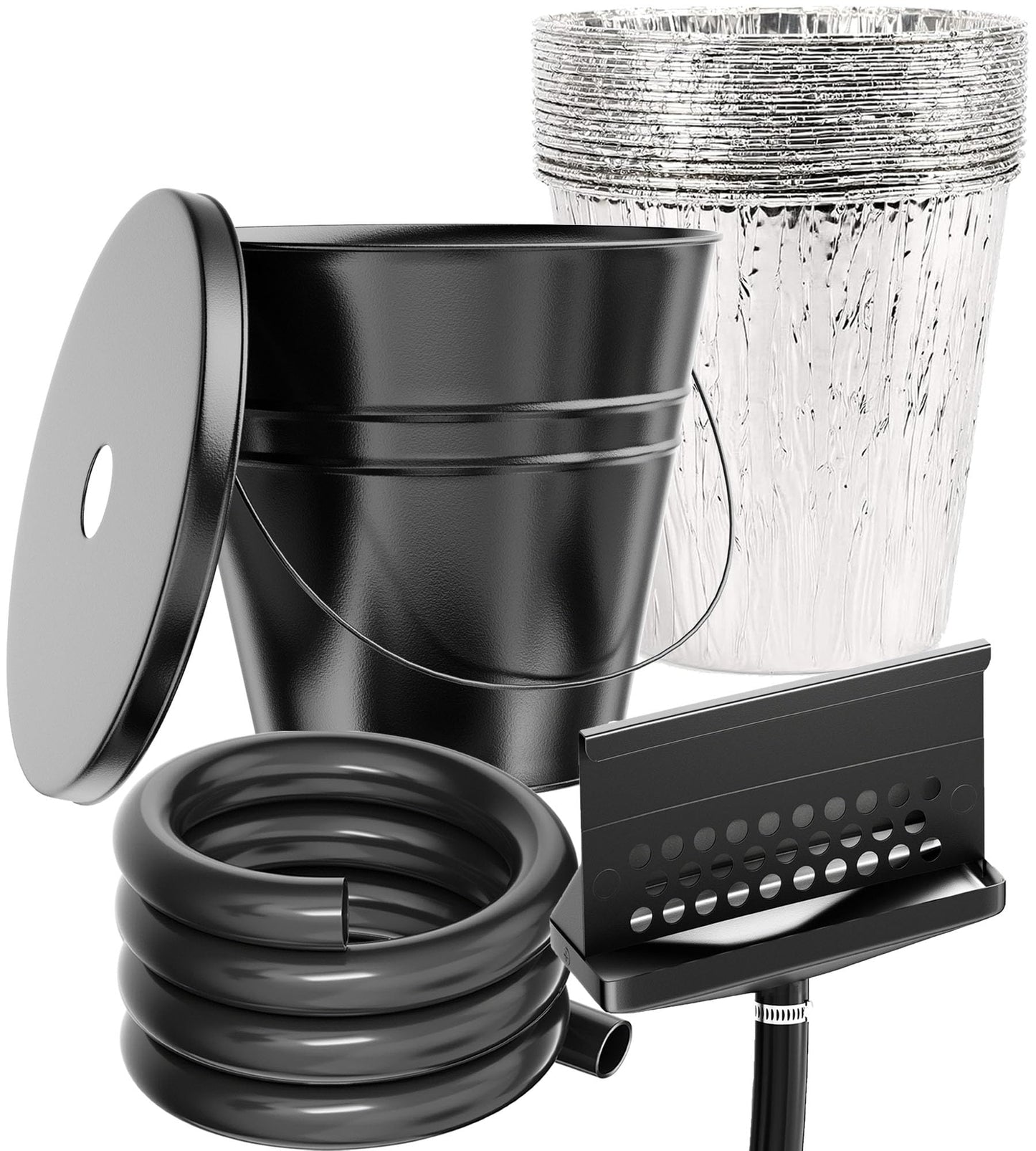 Rear Grease Drainage System for Blackstone Grease Catcher Upgrade, Blackstone Grease Trap Funnel with Grease Gate, Grease Bucket W/Lid, 12 Pack Foil Bucket Liners, Blackstone Griddle Accessories