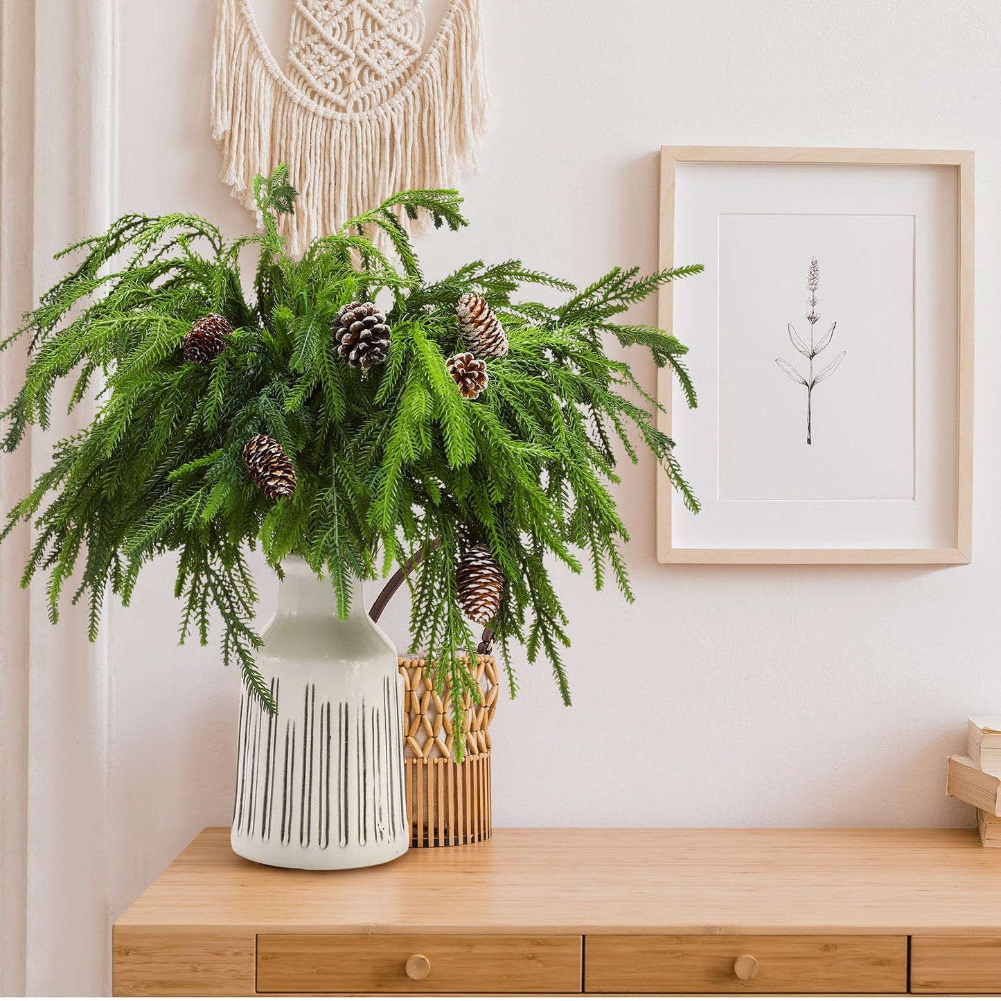 Jutom 12 Pcs Christmas Norfolk Pine Branches, Artificial Norfolk Branch Faux Stem Greenery Pine Picks for Vase DIY Crafts Christmas Garland Wreath Making Home Decor (18 Inches)