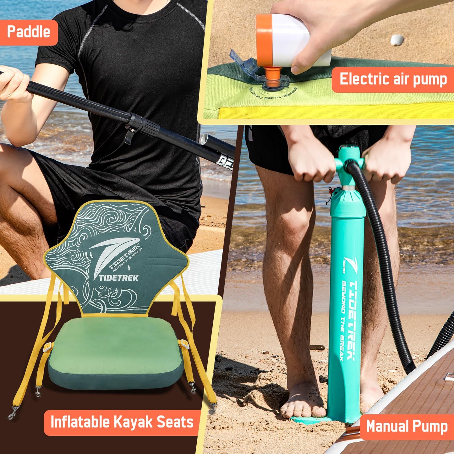 TIDETREK 11'6" Inflatable Stand Up Paddle Boards, Premium SUP Accessories, Non-Slip Comfort Deck for Youth & Adults (Amber Drift/Kayak Seat)